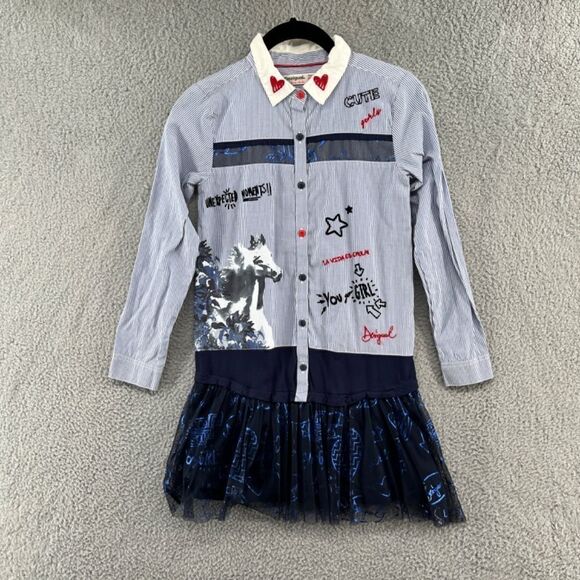 Desigual Girls Long Sleeve Dress Size 9/10 artsy preppy stripes - Picture 4 of 14